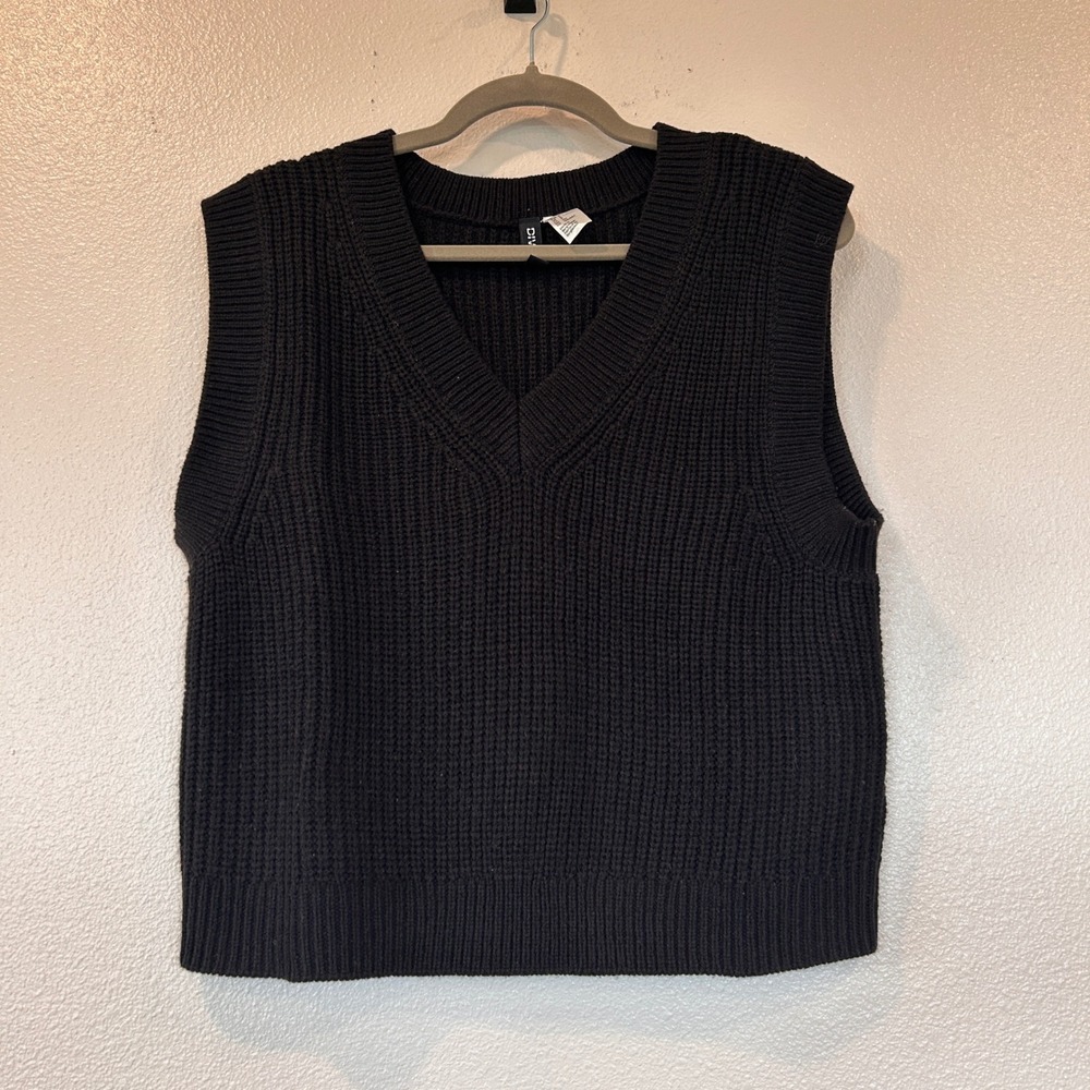 Black Shaker Knit V-Neck Sweater Vest Layering H&M Divided Women's Small